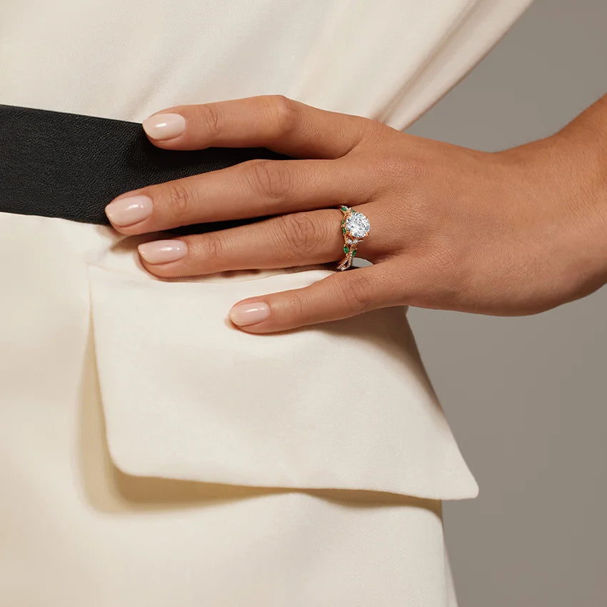 14K Luxe Secret Garden Ring featuring Lab Emerald and Diamonds 🟡