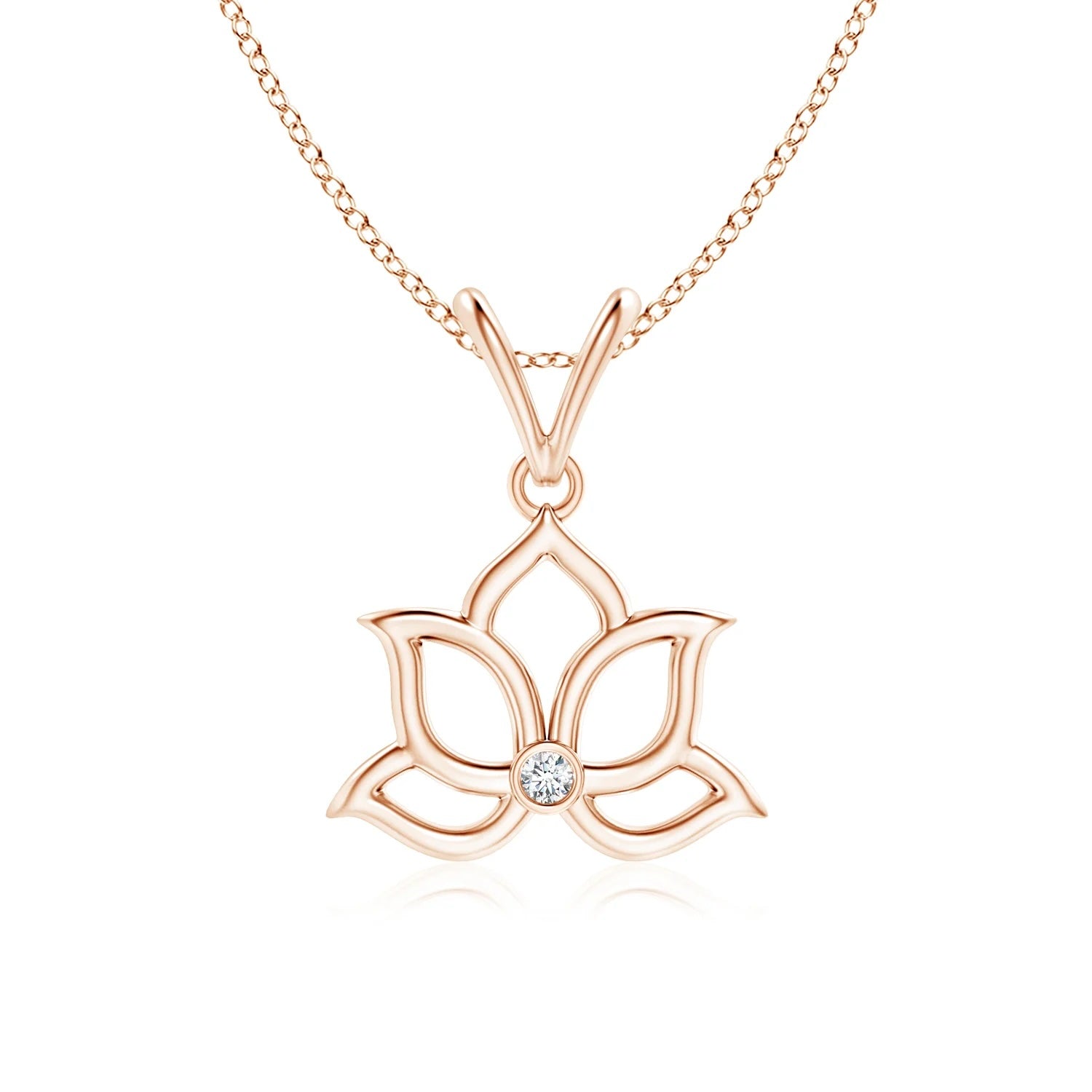 Mini Lotus Diamond Pendant in 14k Yellow Gold