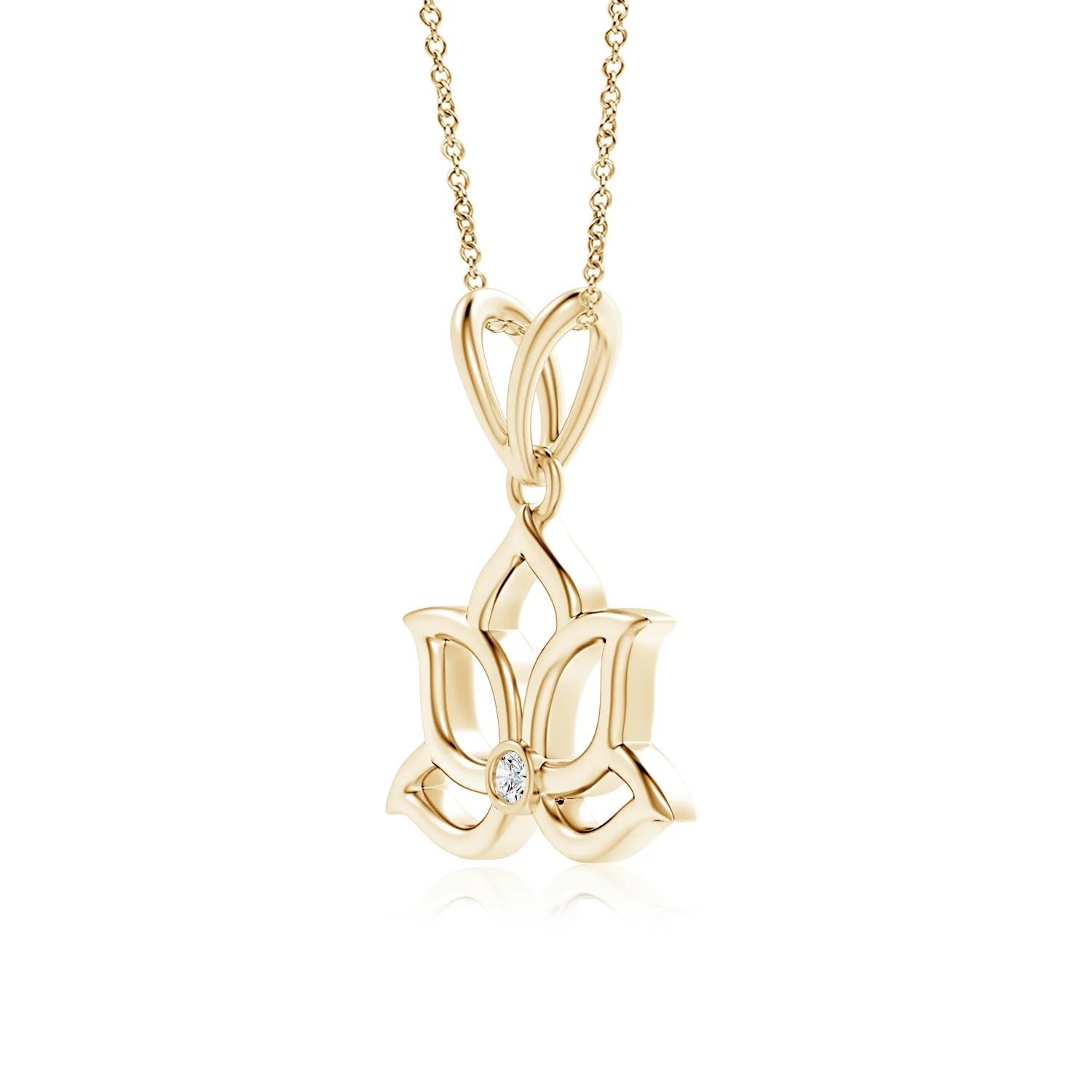 Mini Lotus Diamond Pendant in 14k Yellow Gold