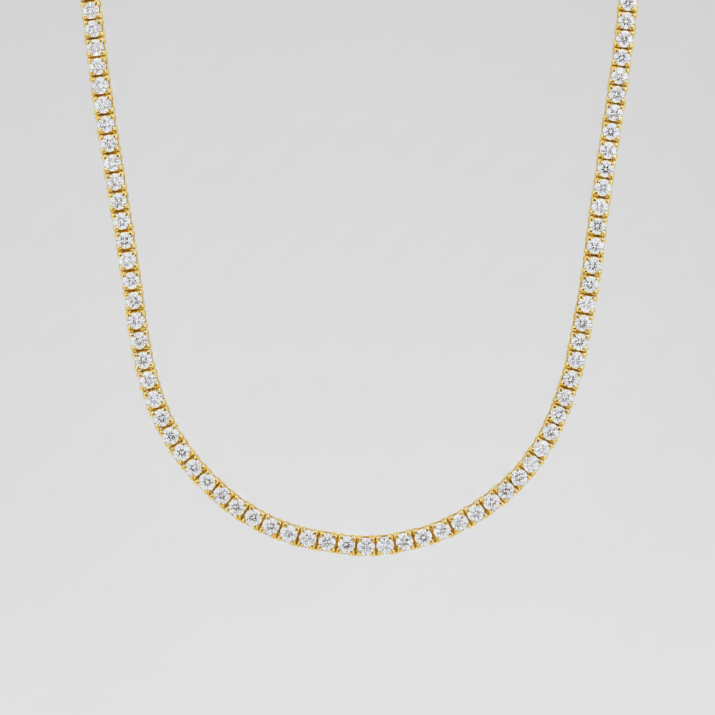 Round Lab Diamond Tennis Necklace in Yellow Gold