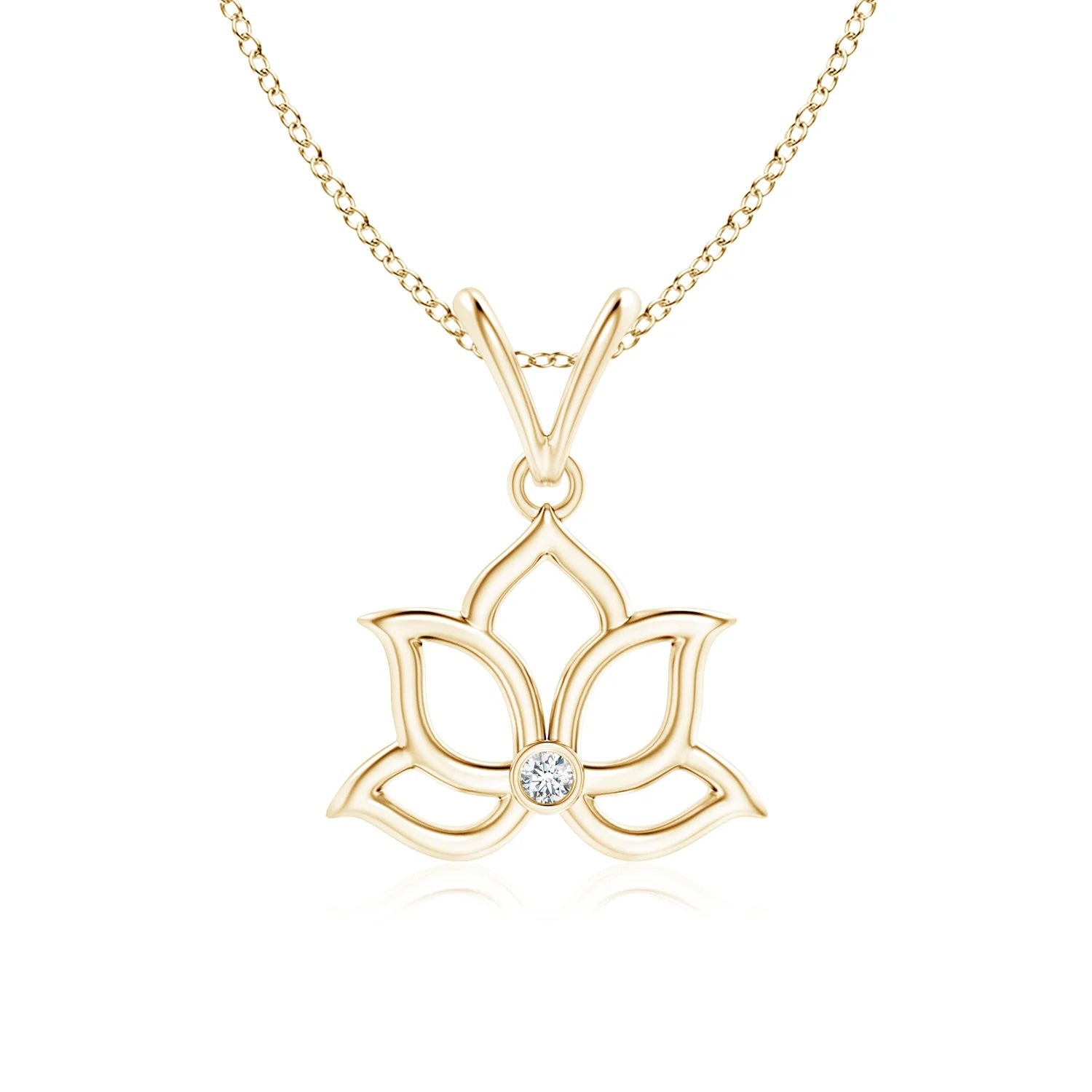 Mini Lotus Diamond Pendant in 14k Yellow Gold